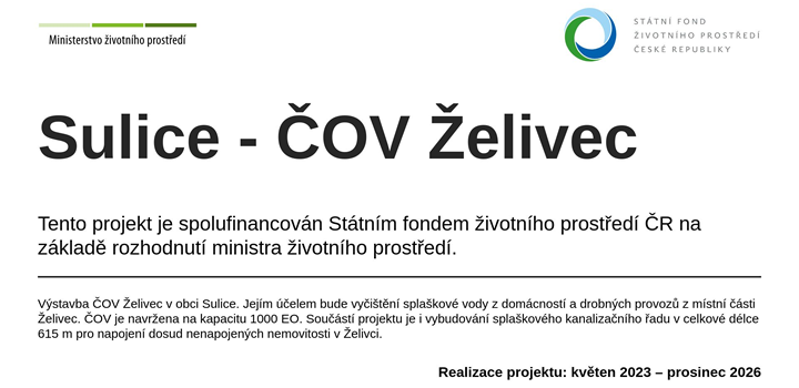 Sulice - ČOV Želivec - spolufinancován SFŽP ČR